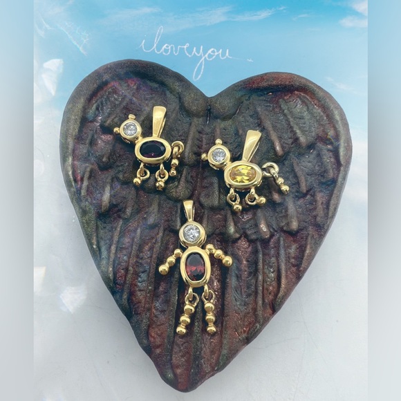 Unmarked Beauty Jewelry - 925 Sterling Gold Vermeil Pendants/Charms (3) w/Faux Gemstones